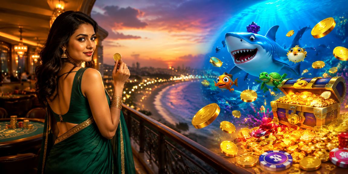 Mobile device showing Rummy game in Chennai coastal city scene
