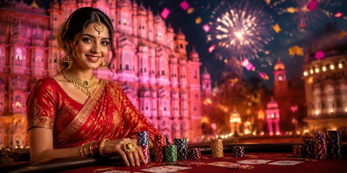 Players enjoying online Rummy cards game against Jaipur's Hawa Mahal