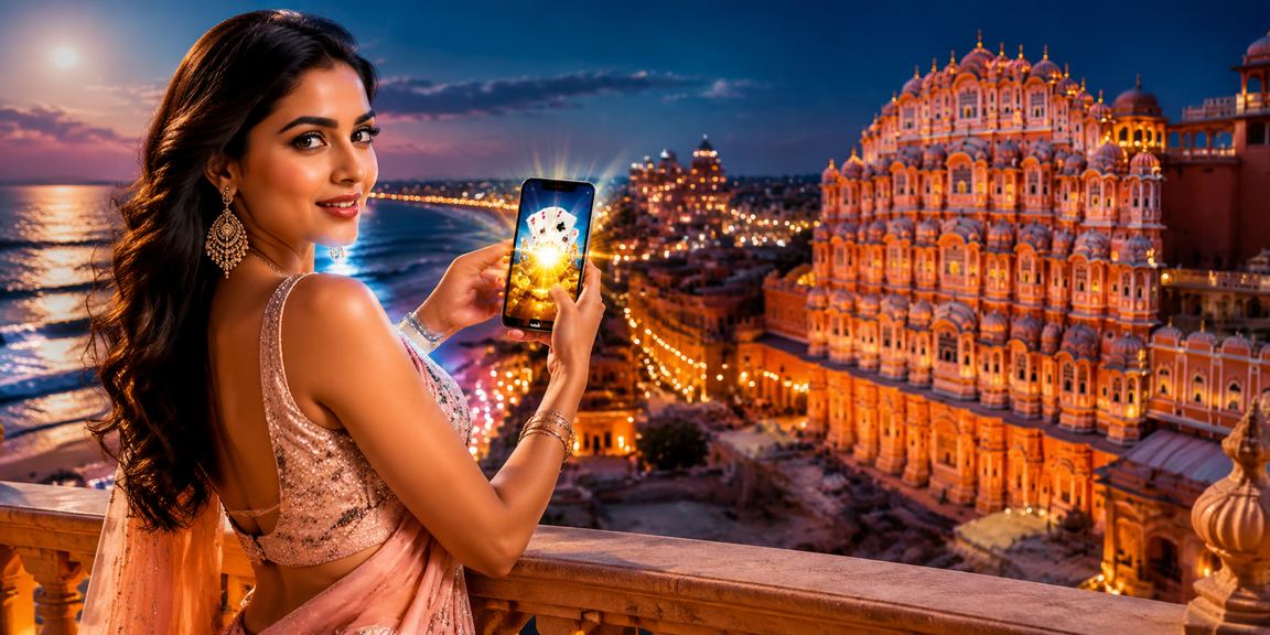 Casino-themed backdrop at Jaipur with glowing neon design