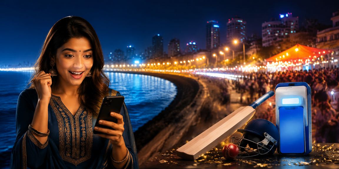Night market near Marine Drive Mumbai with lively cricket betting crowd